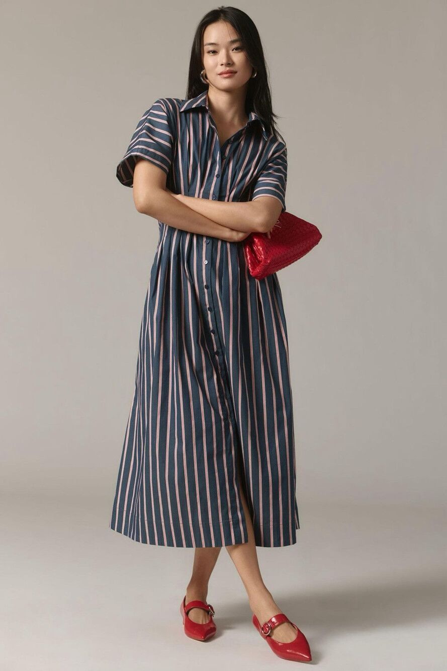 New Anthropologie The Tobie Button-Front Pleated Shirt Dress by Exquise Size XL